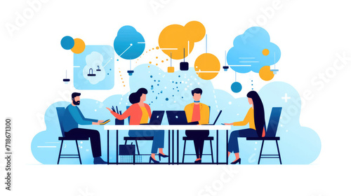 People in a business meeting or conference illustration on a white background