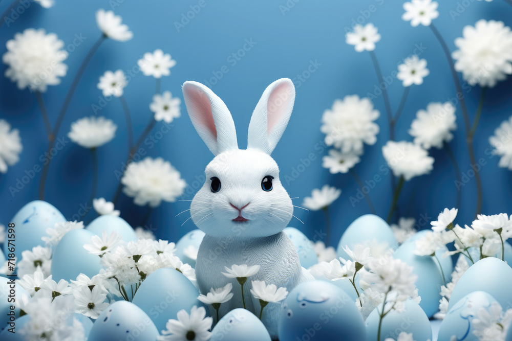 Obraz premium Easter poster and banner template with beautiful Easter eggs,Easter bunny and flowers.Promotion and shopping template for Easter. Beautiful easter promotion banner.Copy space for text