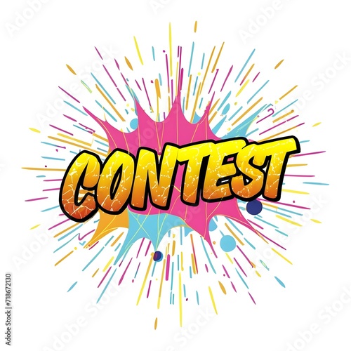 The word contest is written in comic book style on a white background