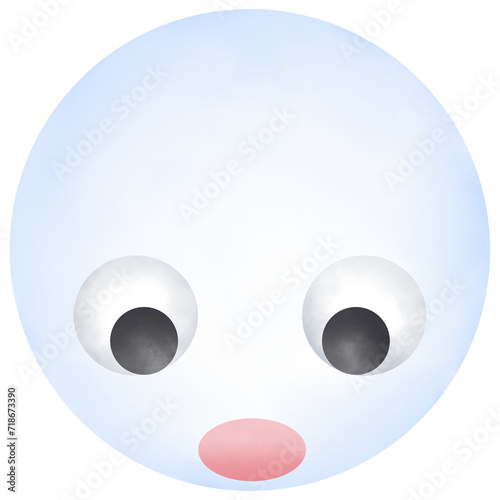 Cute cartoon face emoji, blue, chubby.