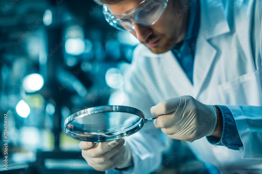 A scientist with a magnifying glass A scientist with a magnifying glass