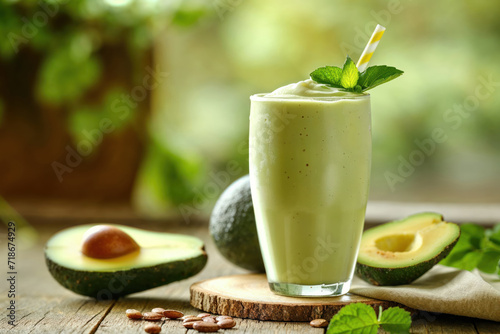 Gourmet Avocado Smoothie on Wooden Table