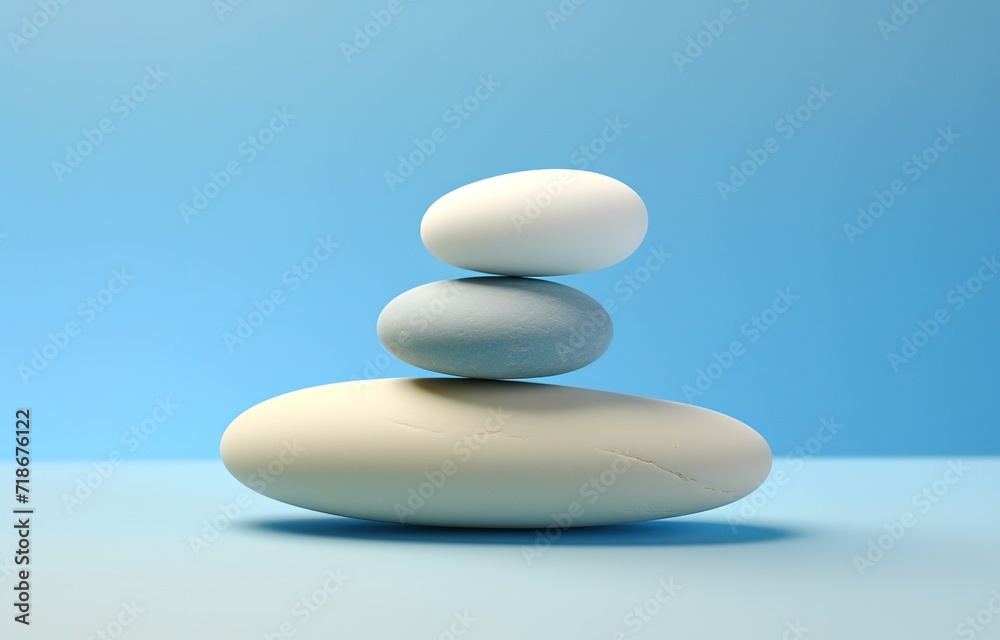 Pile of pastel colored Zen stones on blue Background. generative AI Pile of pastel colored Zen stones on blue Background. generative AI