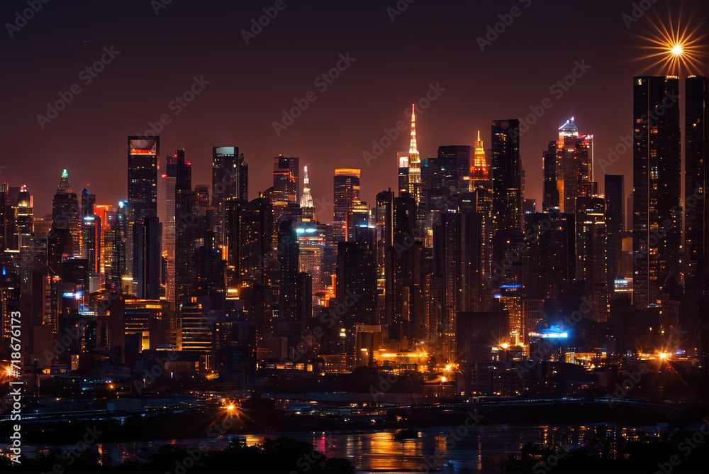 Bright night view of bustling city