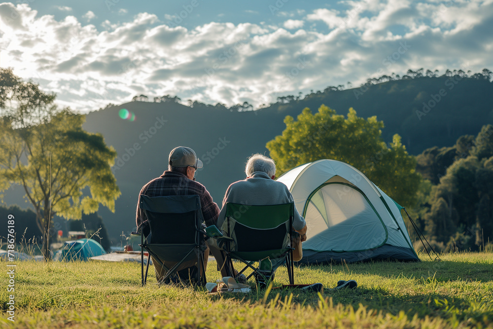 an elderly couple on a camping trip