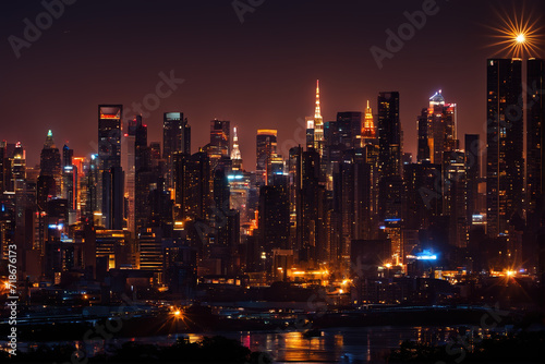 Bright night view of bustling city
