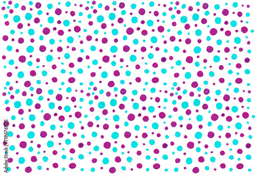 Abstract background. Dots and circles of different sizes. Purple and blue colors. Chaotically located on a white background. Decor, wrapping paper, cover etc.