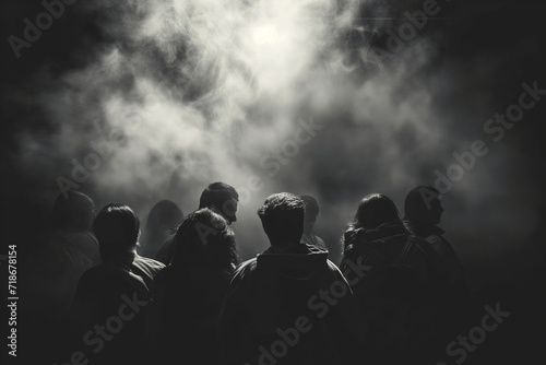A crowd of teenagers in smoke