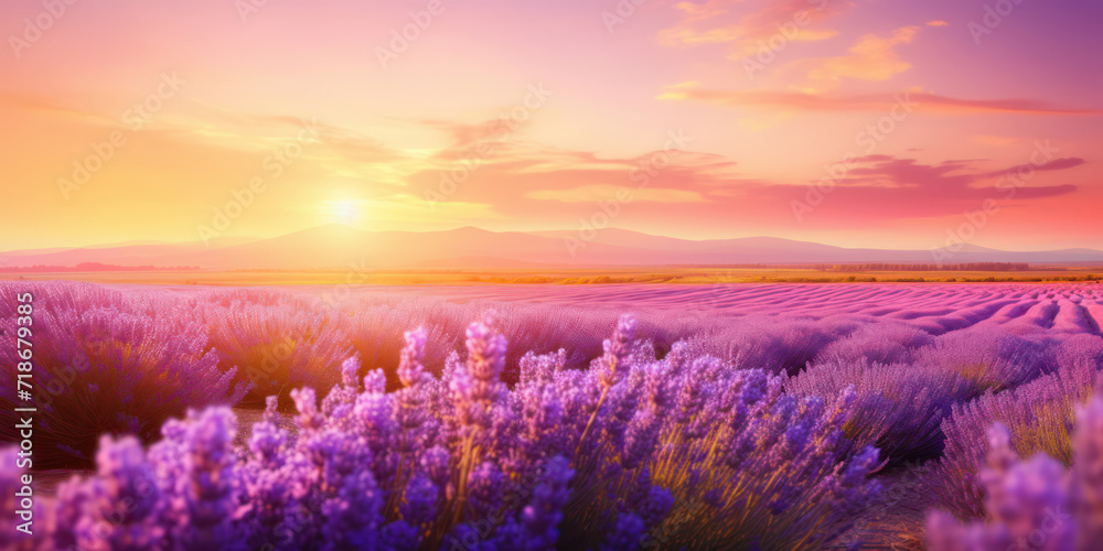Obraz premium Purple Summer Bliss: A Lavender Field at Sunset, Provence Countryside