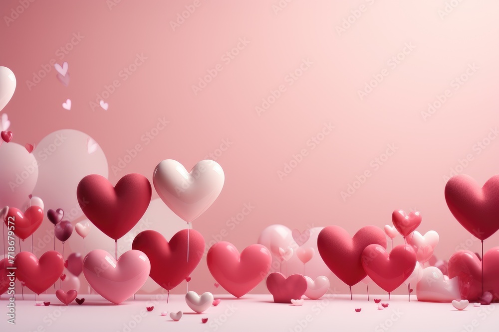 Sweet Embrace Soft Pink Background Adorned with Floating Hearts