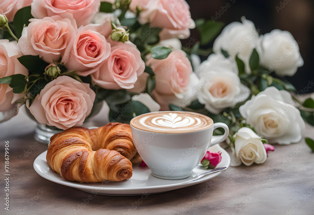 cup of coffee with roses and flowers cup of coffee with roses and flowers