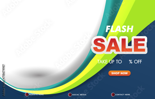 flash sale discount template banner with copy space for product sale with abstract gradient green and white background design