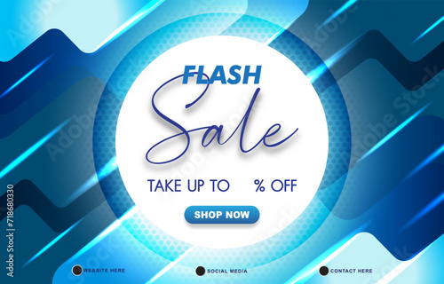 flash sale discount template banner with copy space for product sale with abstract gradient blue and white background design