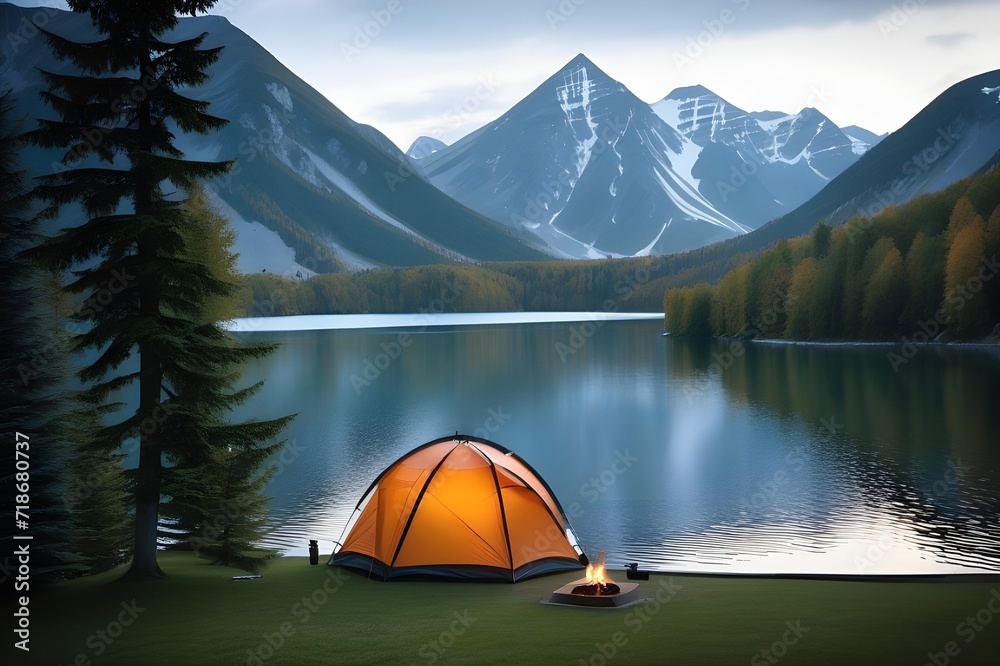 camping tent high in the mountains 