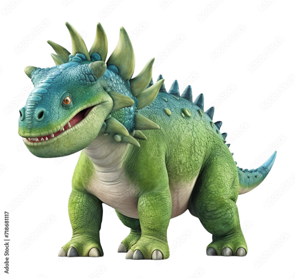 3D illustration cartoon animal dinosaur, cute dino character toy, with transparent background, generative ai