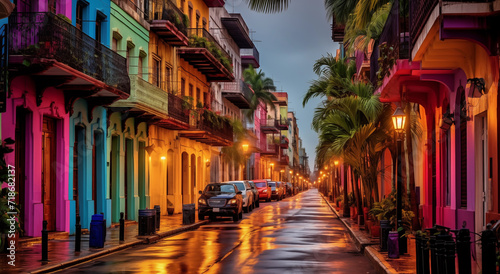 colorful havana street in at sunrise
