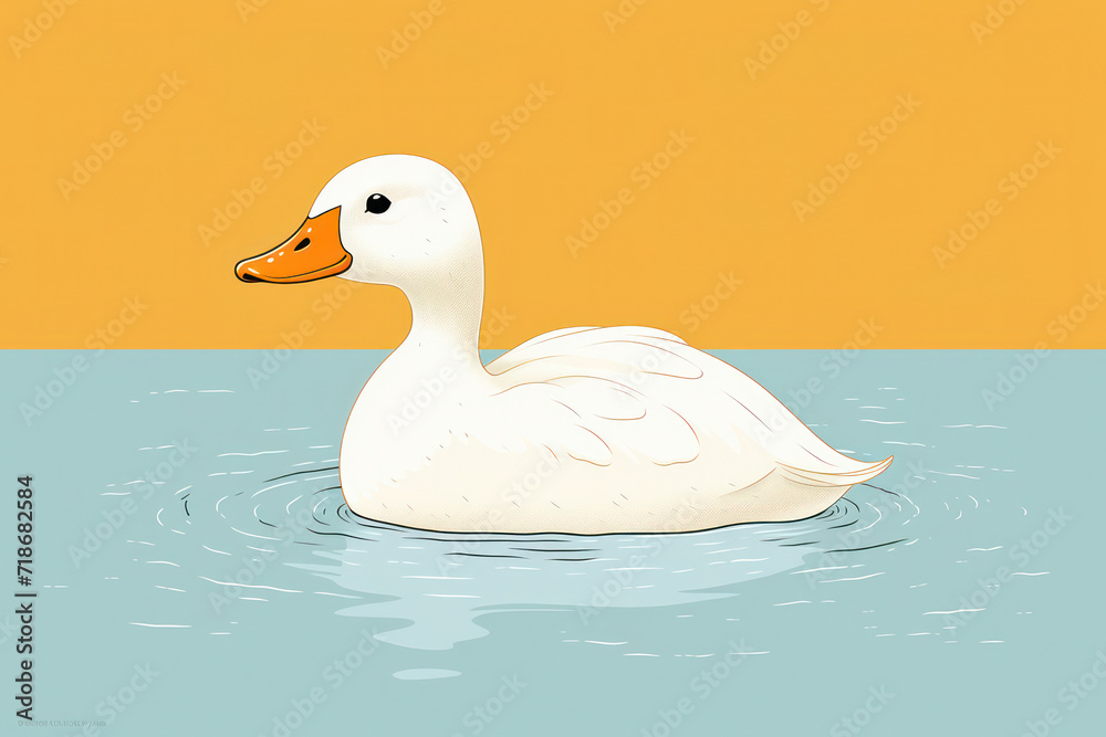 Graceful White Duck Swimming in a Serene Green Pond, Surrounded by Nature's Beauty Graceful White Duck Swimming in a Serene Green Pond, Surrounded by Nature's Beauty
