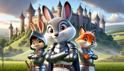 The Brave Little Knights Standing Proudly in Front of the Majestic Castle