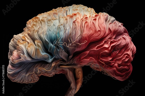 Meninges envelop brain, protected by skull. Cerebrospinal fluid (CSF) cushions and nourishes brain, blood-brain barrier. Cranial nerves, complex human mind central nervous system photo