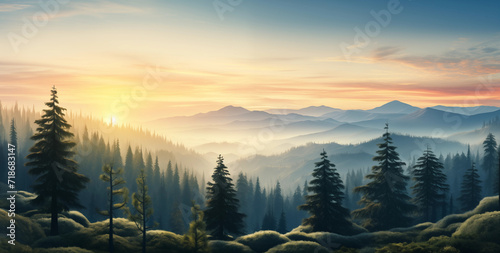 sunrise in the misty mountains