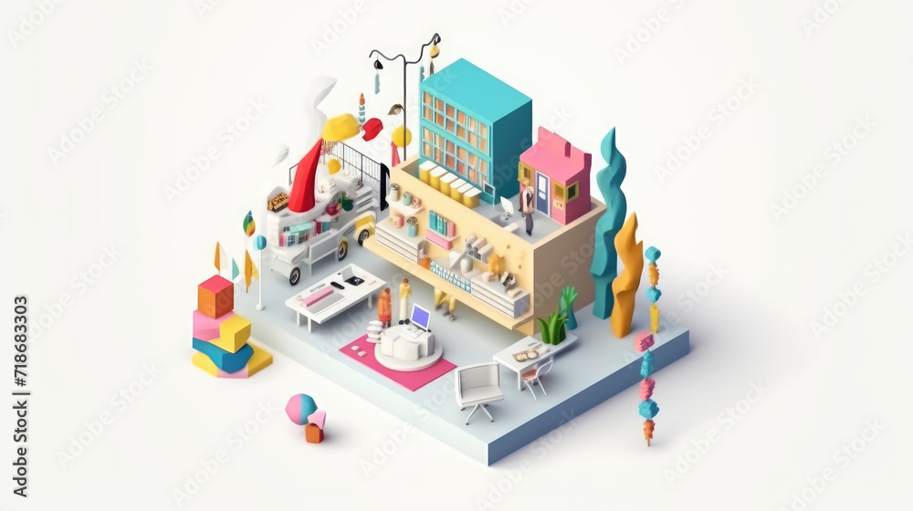 Business and marketing concept in 3d isometric design on random background