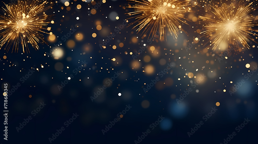 Obraz premium Happy New Year, burning fireworks with bokeh light background
