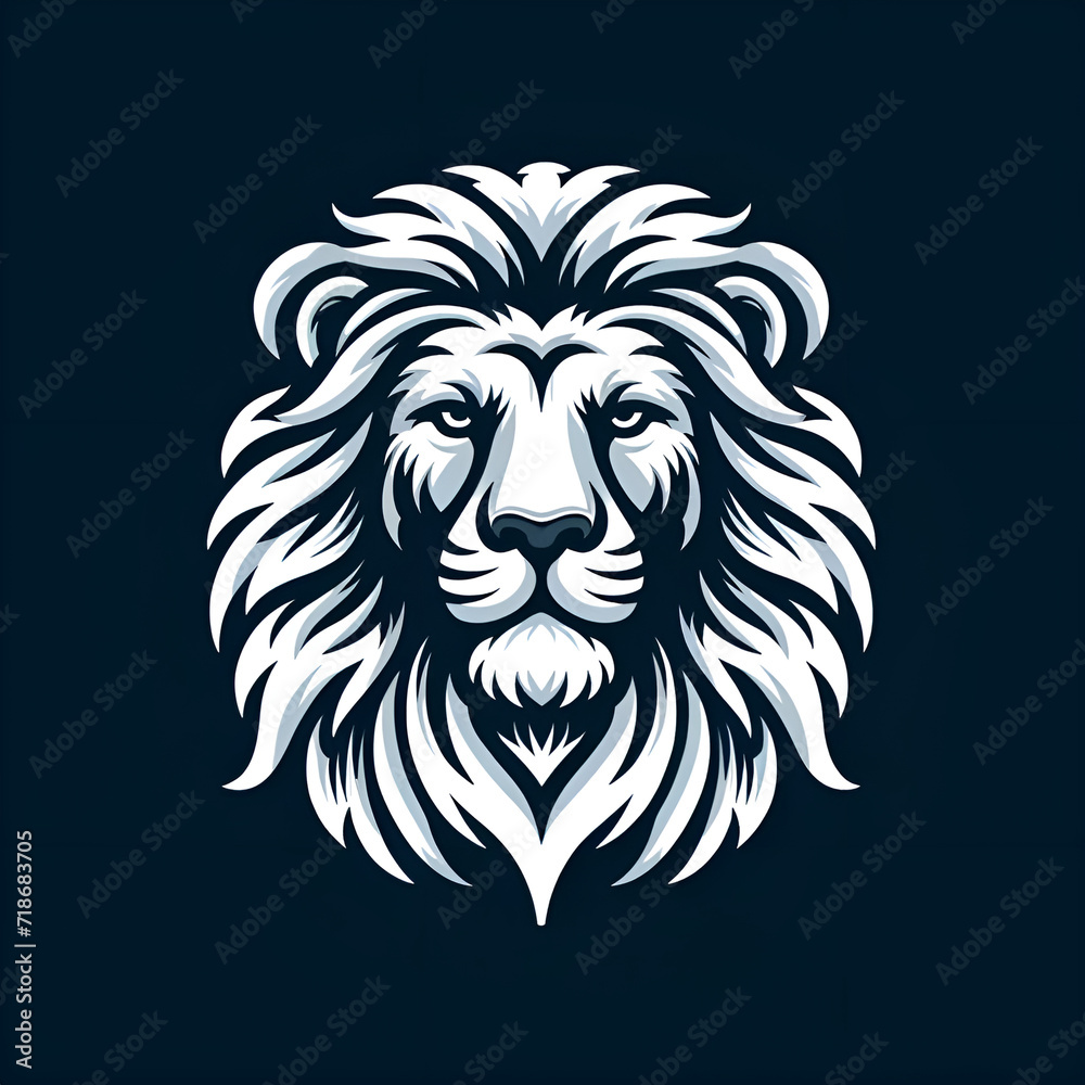 head of lion, black and white illustration 