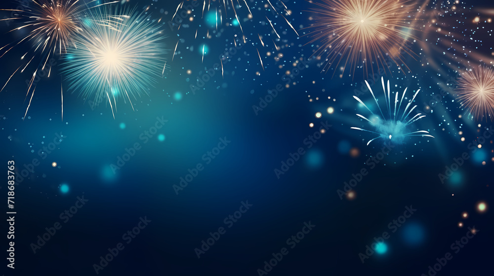 Naklejka premium Happy New Year, burning fireworks with bokeh light background