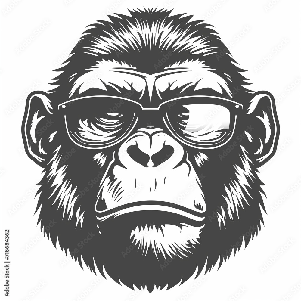 Monochrome Front face Logo illustration of a Gorilla printable.