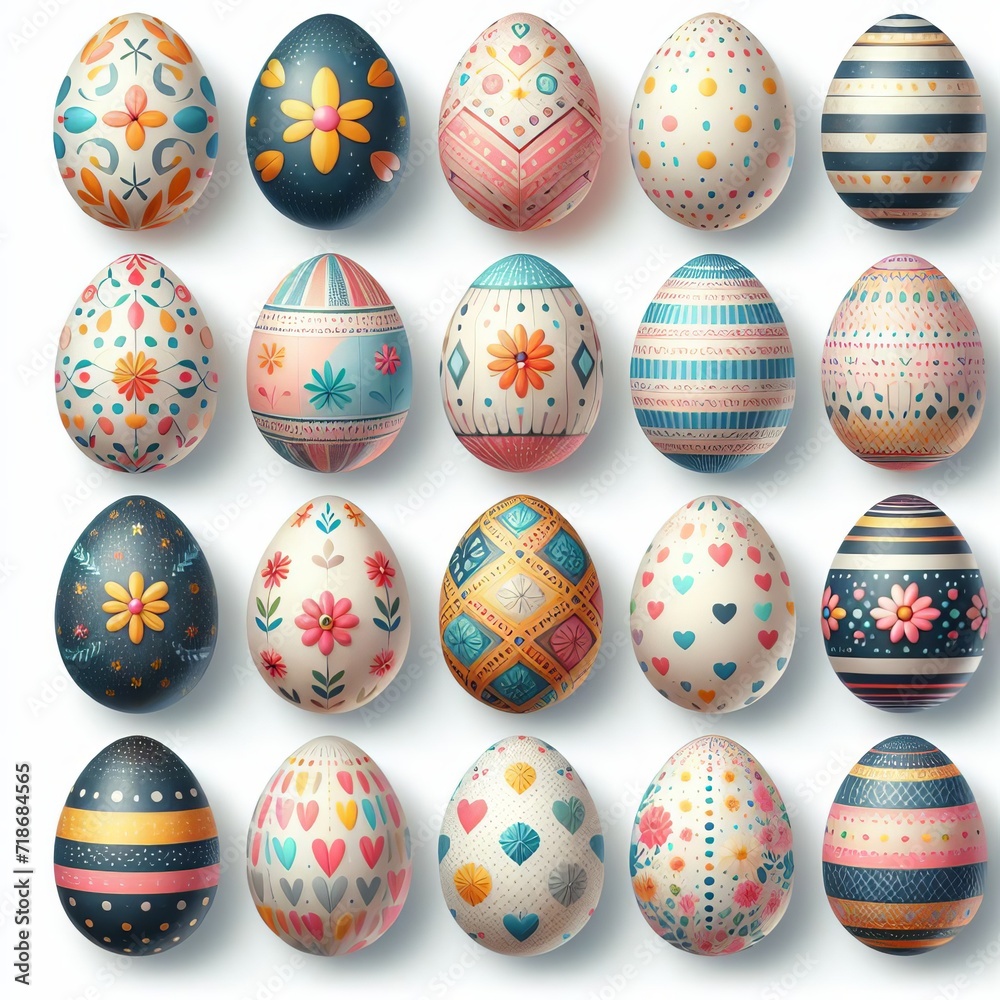 Multi-colored and decorated Easter eggs for a bright holiday.