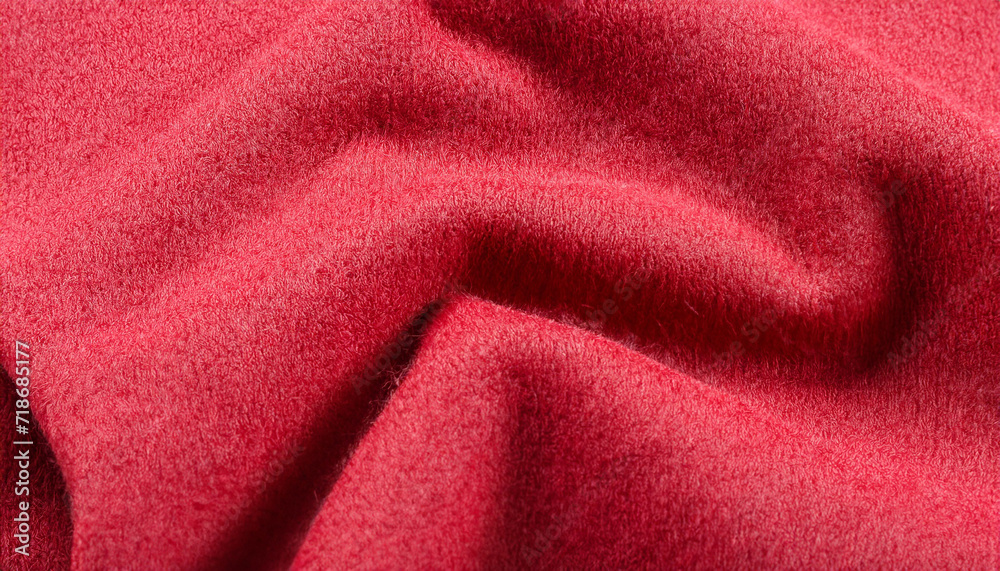 Cashmere fabric background, close-up view; a sheet of red wool Cashmere fabric background, close-up view; a sheet of red wool