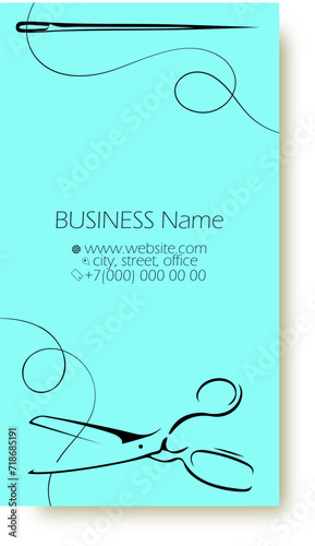 Scissors and needle and thread, business card for sewing and cutting