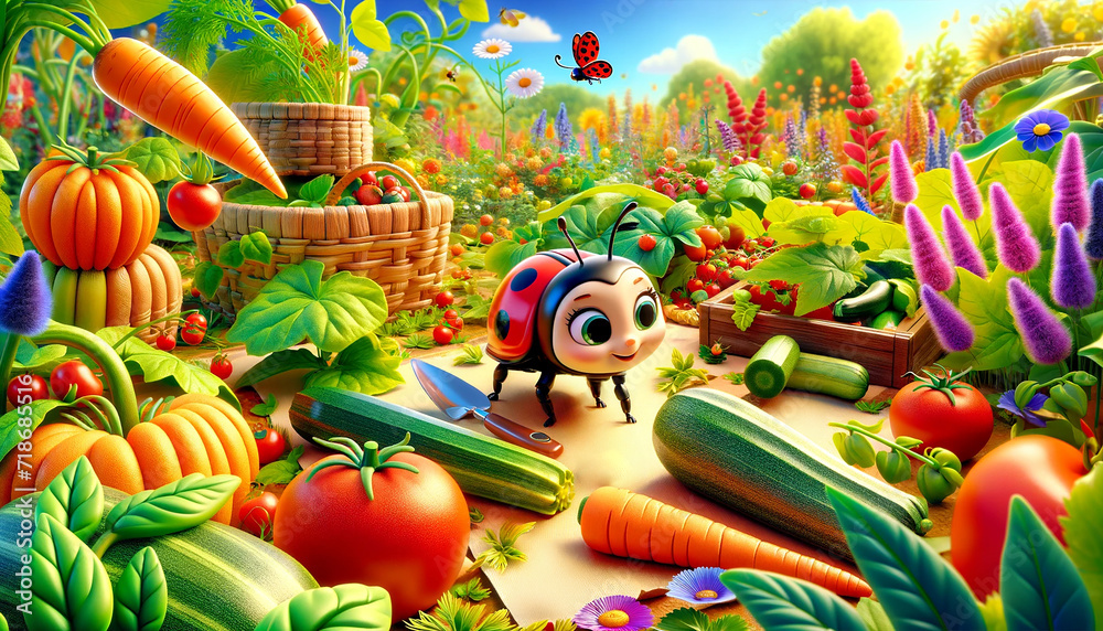 The Little Ladybug's August Adventure Exploring the Colorful Vegetable Garden in Late Summer