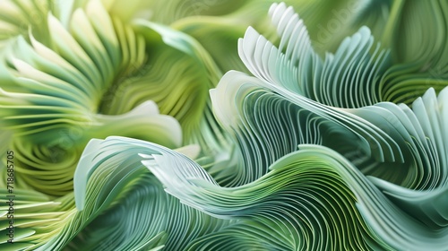 Fern leaves in a close-up ballet, 3D patterns intertwining in a flowing dance that evokes tranquility. © BGSTUDIOX
