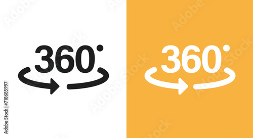 360 degree view spin icon sign vector graphic simple black white pictogram set, wide angle rotate arrow circular label glyph image clipart yellow