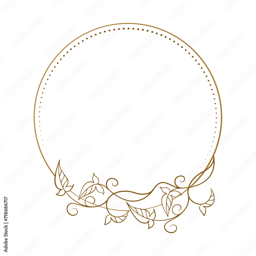 Vector round gold floral frame with ivy leaves decoration. Luxury wreath template for invitations and greeting cards. Vector round gold floral frame with ivy leaves decoration. Luxury wreath template for invitations and greeting cards.