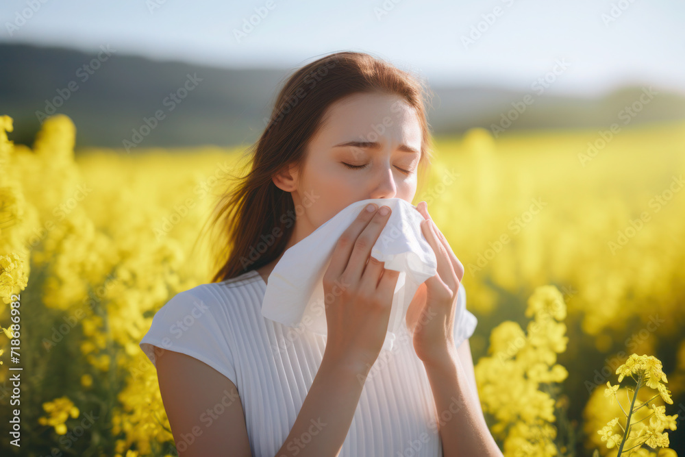 A young girl is suffering from a spring pollen allergy A young girl is suffering from a spring pollen allergy