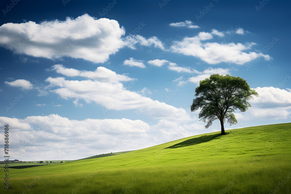 tree on a hill with blue sky and cloud background tree on a hill with blue sky and cloud background