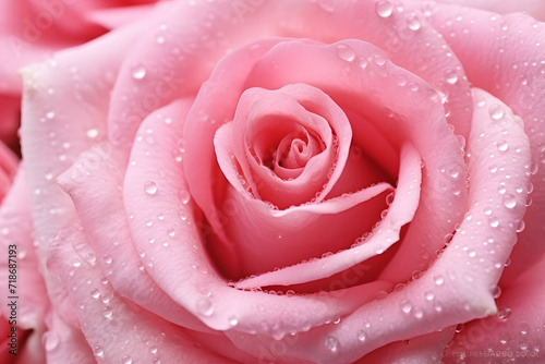 Close up pink rose with water droplets background.