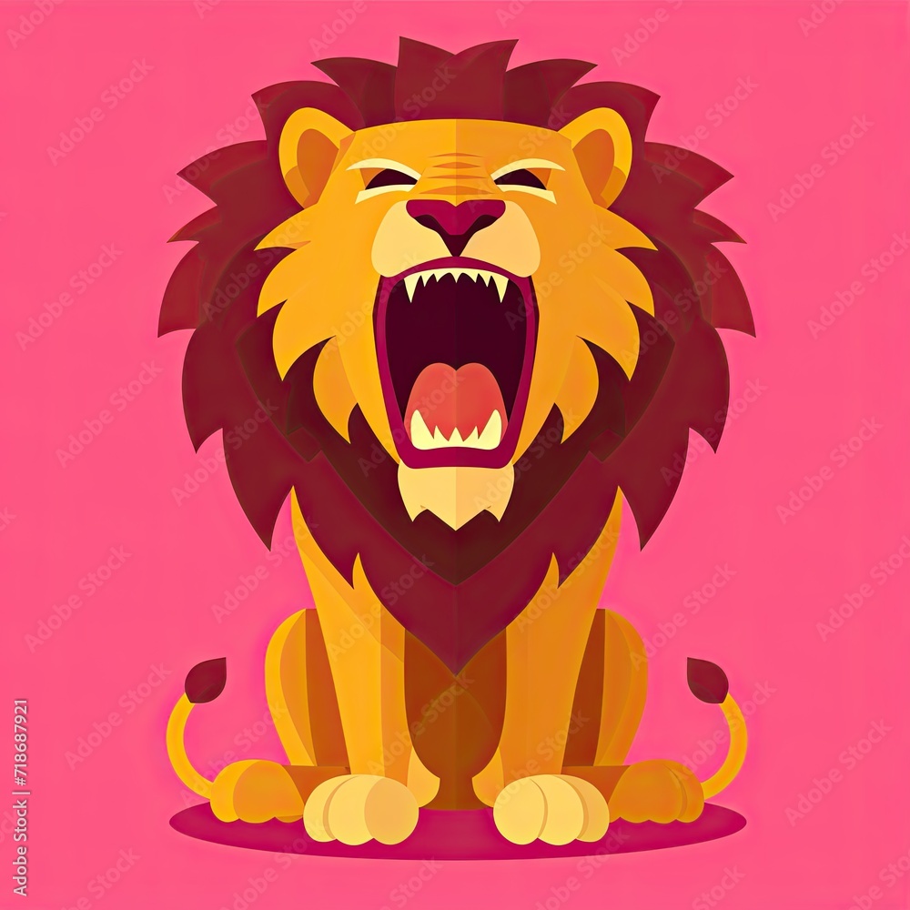 Flat Illustration of Roaring Lion
