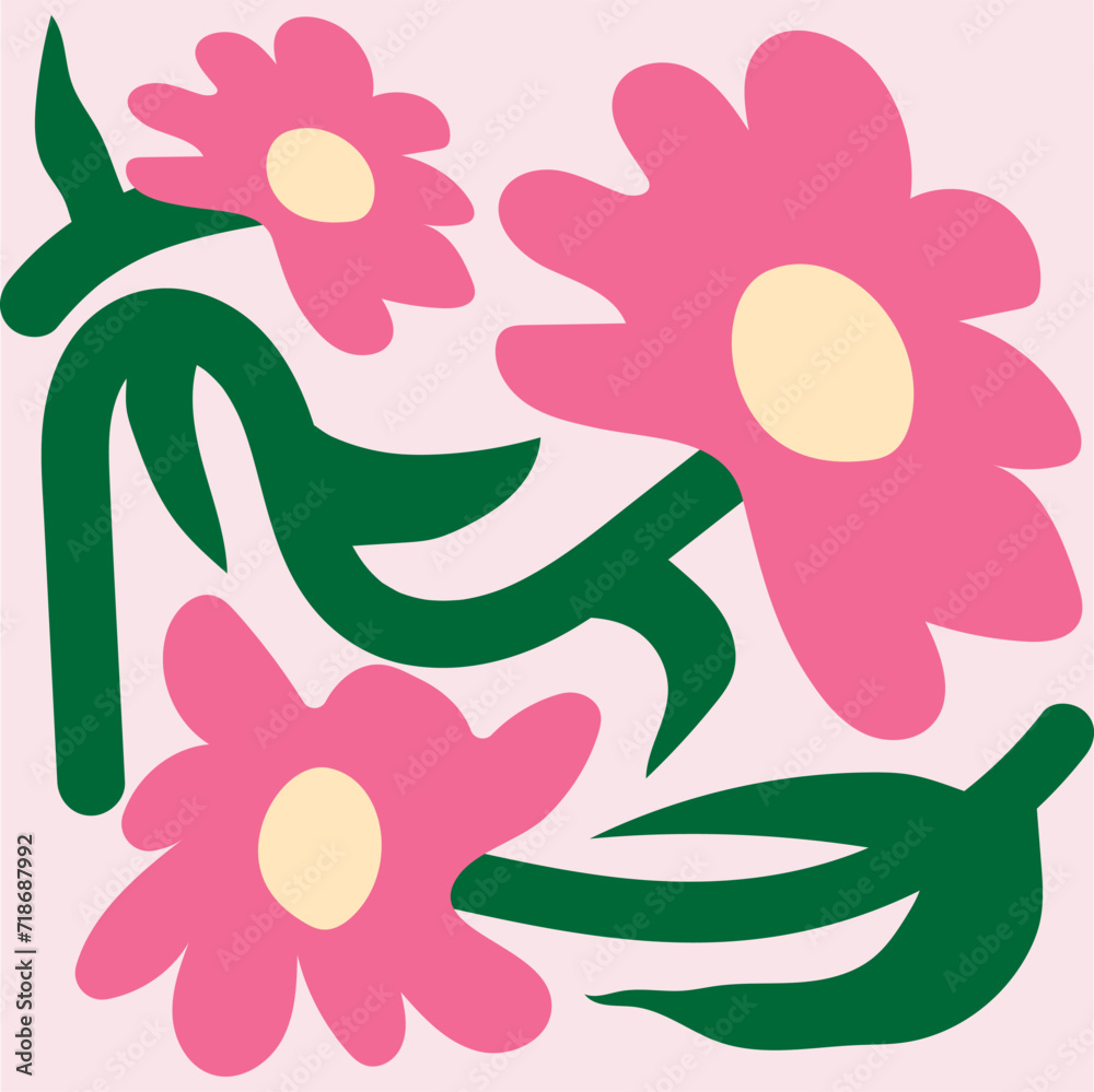 Pink Flower Organic Tileable Background. Vector Illustrator	