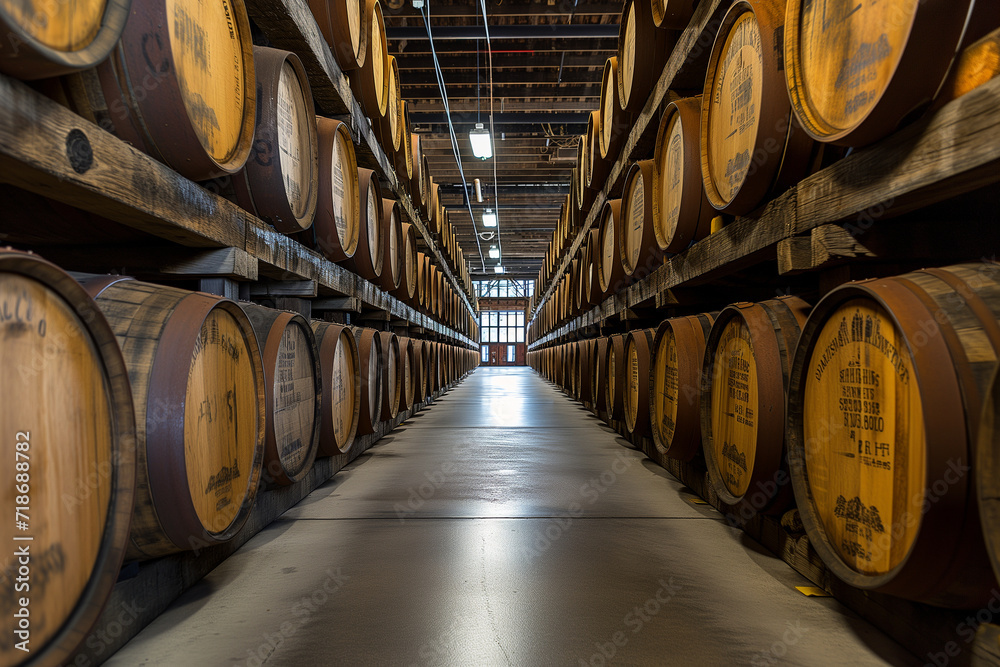 whiskey barrels in the cellar