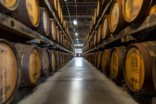 whiskey barrels in the cellar