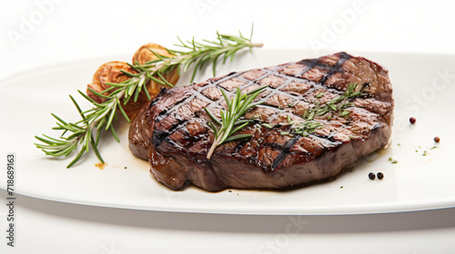 Grilled beef steak ribeye on white background