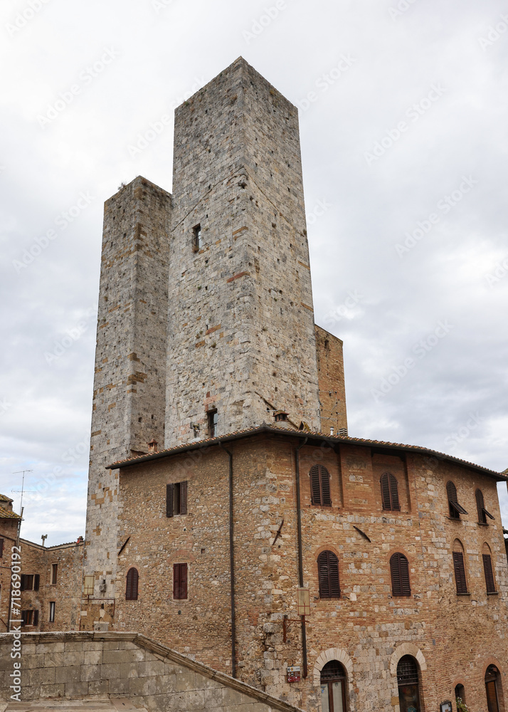 The Salvucci Towers, also called the Twin Towers in the old town of San Gimignano, Tuscany, Italy