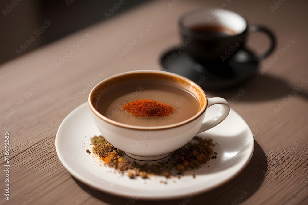 A cup of aromatic chai tea with spices A cup of aromatic chai tea with spices