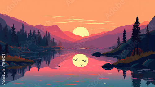Sunset at Lake illustration © Thanos