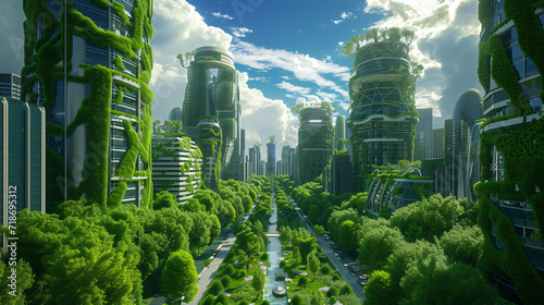 3d illustration of a green utopian city © Hassan