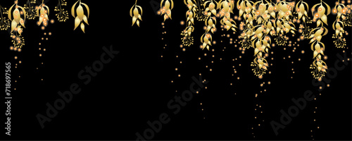 Vector art deco luxury flower, leaves, gold shine line art background. Golden botany banner. Japanese style Hand drawn vector. Line art style design. Hand drawn florals for packaging,coveand wall arts