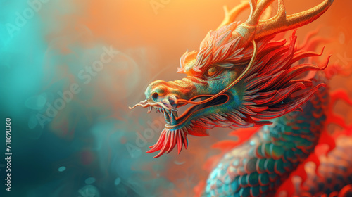 Minimalistic chinese dragon background concept with empty space. 